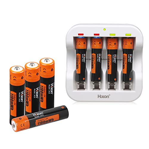 AAA Rechargeable Batteries with Charger,Hixon 1100mWh High Capacity Rechargeable AAA Lithium Batteries,Constant 1.5V Rechargeable Batteries,8-Pack Tripple A Batteries with 2H Fast AA/AAA Charger