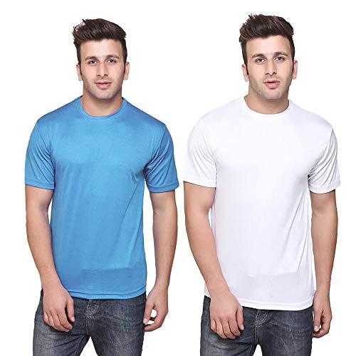 Image of TQH Men Dri Fit Polyester Half Sleeve Round Neck Multicolor t Shirts - Combo Set of 2