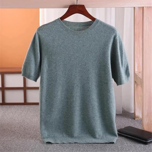 Wjnvfioo Men's Spring Summer Round Neck Pullover Merino Wool Short Sleeved Knitted Sweater2