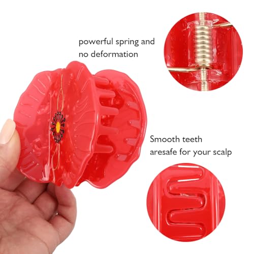 Red Poppy Flower Hair Claw Clip, 1 Piece, Personalized Hair Claw for Women