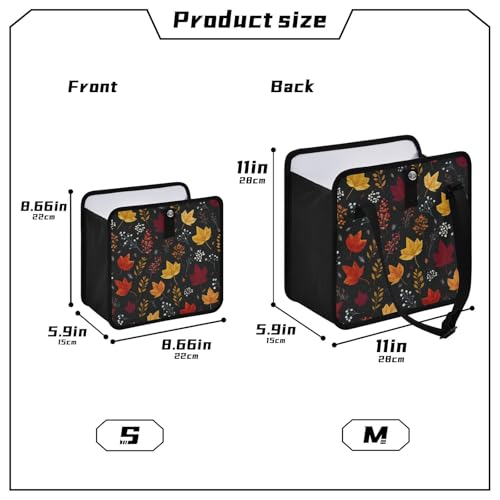 Image of Car Trash Can Organizer Bin with Adjustable Strap for Back Front Seat Console Waterproof Leakproof Collapsible Portable 8.66 Inch Autumn Leaf Pattern Black
