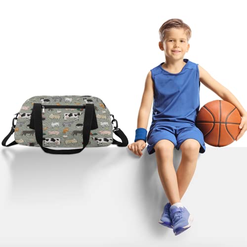 Cute Farm Animals Rooster Cow Kids Duffel Bag for Girls Boys, Animals Oil Painting Dance Bag Overnight Small Duffel Bag Carry On Weekend Sports Gym Travel Bag for School Practice Gymnastics Ballet2