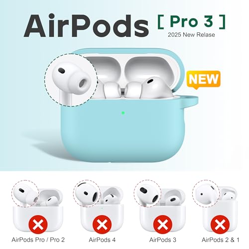 Image of R-fun for AirPods Pro 3 Case (2025), Soft Silicone Protective Case Cover Compatible with Apple AirPods Pro 3rd Generation (USB-C Cable) for Women Men with Cleaning Kit and Keychain, Glow Blue
