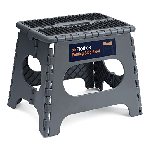 Image of Flottian 11 inch Folding Step Stool for Adults and Kids Holds Up to 300 lbs,Non-Slip Folding Stools with Portable Handle, Compact Plastic Foldable Step Stool for Bathroom,Bedroom, Kitchen Gray