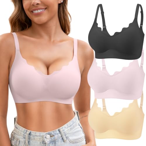 Image of Womens Seamless Tshirt Jelly Bras 3 Pack Wireless Comfy Bralettes