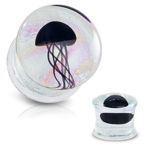 Beautidots 0G-5/8 Glass Gauges for Ears Ocean Jellyfish Ear Plugs Double Flared Saddle Plugs Earrings Ear Tunnels for Women Men Cover