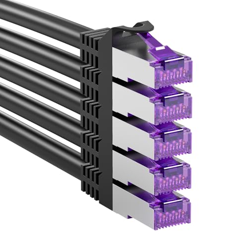 FGB 10 Gbps Patchkabel 2m x 5, RJ45 Netzwerkkabel CAT 7, (SFTP PIMF Schirmung) Kupfer Ethernet Kabel 2 Meter, DSL LAN Kabel Kurz CAT7 CAT6 CAT5, Schwarz