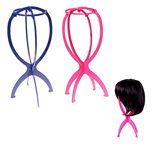 Portable Wig Stand Hairpieces Holder Wig Dryer Hat Cap Holder Display Tool Pack of 2 Pieces Color Blue and Pink