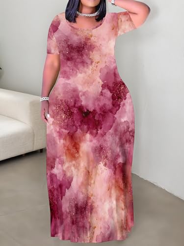Image of SUZONANA Plus Size Dresses for Women Summer Casual Maxi Dress Short Sleeve Loose Vacation Dress