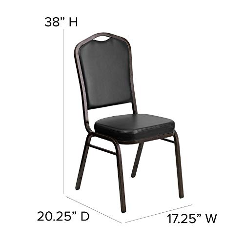 Flash Furniture 4 Pack HERCULES Series Crown Back Stacking Banquet Chair in Black Vinyl - Gold Vein Frame - Image 4