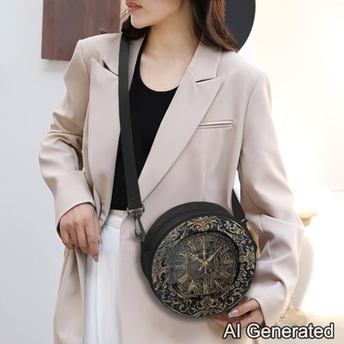 Image of Women Novelty Round Clock Shape Zippered Clock Purses for Women Tote Handbag Shoulder Bag, Gift for Mom Girlfriend