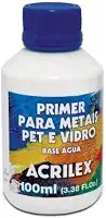Primer Para Metais, PET e Vidro Branco 100ml Acrilex Proteção e Aderência Perfeita Secagem Uniforme Melhor Aderência da Tinta