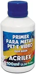 Primer Para Metais, PET e Vidro Branco 100ml Acrilex Proteção e Aderência Perfeita Secagem Uniforme Melhor Aderência da Tinta