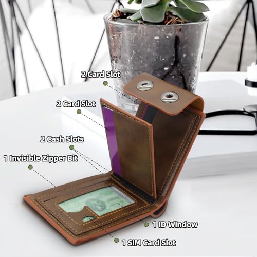 Men's Wallet, PU Leather Wallets with 4 Card Slots, Zippered Coin Pocket, and 1 ID Card Window, Bifold Wallets for Men with Zippered Cash Slot (Black)4