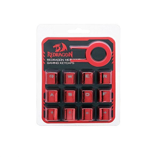 Redragon A103R 12 Keys Double Shot Injection Backlit Metallic Electroplated Red Color Keycaps for Mechanical Switch Keyboards with Key Puller