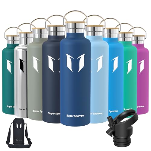 Super Sparrow Borraccia Termica 1L , Bottiglia Termica Senza Perdite - Senza BPA Borracce, per Bambini, Scuola, Sport, Campeggio, Yoga, Palestra, Ciclismo