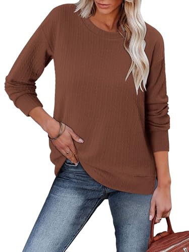 ONLYSHE Womens Shirts Long Sleeve Crewneck Tunic Tops Casual Lightweight Knit Solid Color Sweatshirts Trendy Blouse Basic Tee