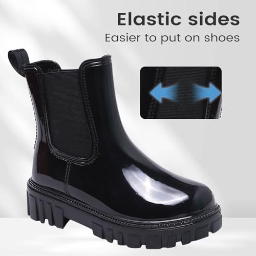DRECAGE Gummistiefel Damen Halbhoch Regenstiefel Wasserdicht Chelsea Boots Damen Regenschuhe Kurz Schwarz 39 EU