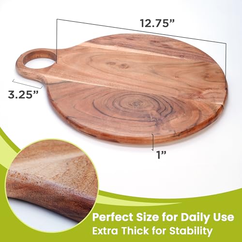 Tabla De Cortar Redonda De Madera De Acacia Con Asa miniatura 2