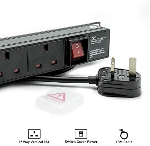 Dynamode 12 Way Vertical 13a Switched Power Distribution Unit (PDU) For Server Cabinets Made Of Aluminum Alloy With UK Plug input 19" Rackmount , 1.8M Cable for Home and Office