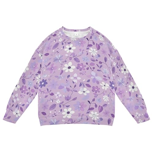 JUNZAN Cartoon Cute Flowers Purple Little Girls Sweatshirt Hoodie Long Sleeve Kids Pullover Hoodie Party 4T
