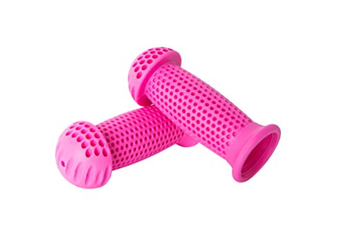 GreenCycle Grips for Kids Bikes, Balance Bikes and Scooters Soft and Comfortable with Protective bar Ends (Pink)