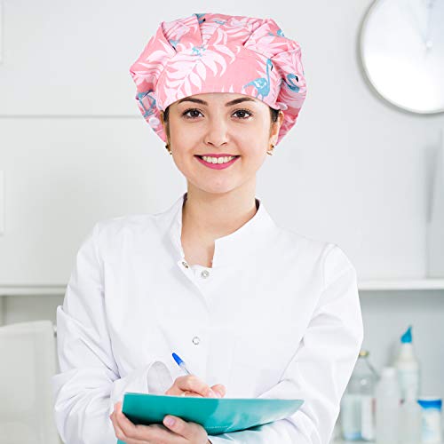 Satinior 6 Pieces Caps With Buttons Elastic Bouffant Turban, Nursing Surgical Cap Printed Scrub Working Hats With Sweatband Unisex Tie Back Hats Hair Covers #TOP2