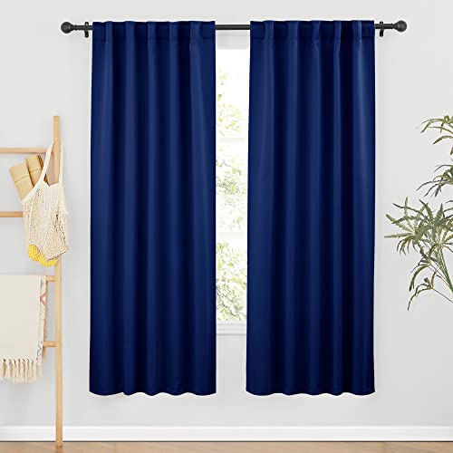 Image of RYB HOME Kitchen Curtain Room Darkening Drapes, Thermal Insulated Curtains for Energy Saving, with Back Tab 2 Haning Methods, Privacy Drapes for Boys' Bedroom, 42 x 72 inch, Navy Blue, 2 Pcs