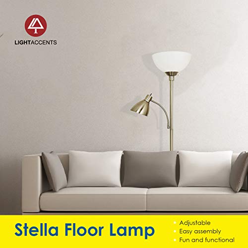 Floor Lamp with Reading Light by Light Accents - Metal Standing Lamp with Side Reading Light - Stand Up Light - Floorlamp - Floor Lamp for Living Room - Standing Lamp for Living Room (Brushed Nickel) - Thumbnail 2