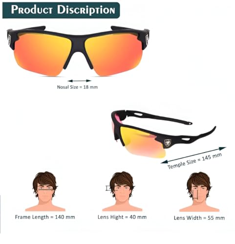 Image of Roshfort Sports Non Polorized Sunglasses UV Protection Sunglass for Men & Women Cycling Running Driving Fishing Multi Shade Glasses ITALIC (Size -Medium)