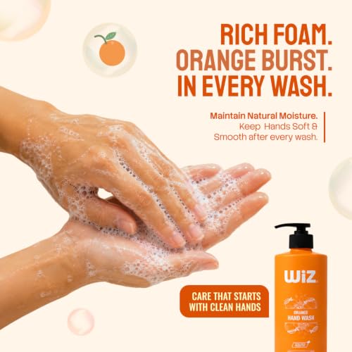 Image of Wiz Orange Liquid Hand Wash - 500ml with Pump Dispenser | Gentle Hand Cleanser for Daily Use | Refreshing Fragrance | Handwash Bottle for Kitchen & Bathroom