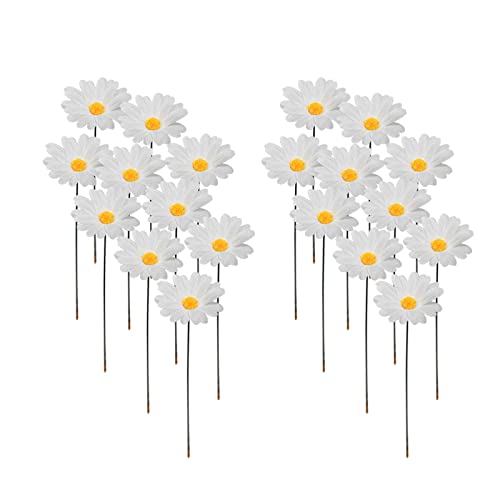 20pcs Daisy Flower Stakes 12Inch Garden Stakes Decoration Yard Lawn Ornaments Waterproof Flower Pot Indoor Outdoor Yard Stakes for Signs