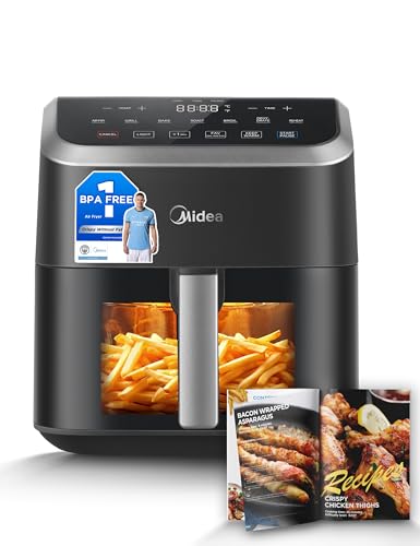Midea Air Fryer with Visible Window 5L, HeatXpress Rapid Air Technology, 90% Less Oil, Energy Saving, 7-In-1 Presets, Non-Stick, Dishwasher Safe, Digital Display, +1 Minute Button,1600W Power
