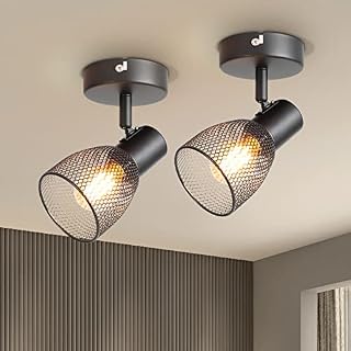 Dehobo Kitchen Spot Lights Adjustable, Wall Spotlights in Matt Black, Industrial Ceiling Spotlights with Metal Mesh Shade, E14 Ceiling Lights Spotlights for Indoor Lounge Bedroom Dining Room