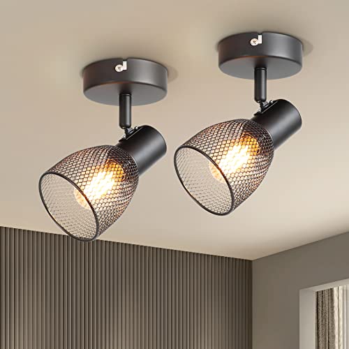 Dehobo Plafonnier Spot Noir, Applique Murale Interieur Spots et Rails de Spots Avec Abat-Jour en Maille Métallique, E14 Spots Plafonnier Orientables, Rampe Spot pour Interieur Cusine Chambre Cover