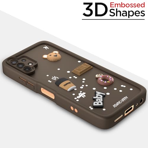Image of Pikkme Back Cover for Samsung Galaxy A13 4G / A13 5G | Cute Fun Cartoon 3D Bear Silicone Full Body Protection Bumper Cover (Brown)