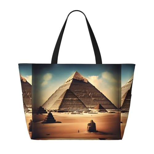 Dreaming of the Pyramids of Khufu Large Capacity Beach Travel Bag, Foldable Beach Bag with Zipper, Great for Grocery Bag Pool Gym Travel Shopping2
