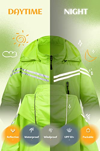 Image of CREATMO US Boys Girls Rain Coat Kids Reflective Cycling Jacket Waterproof Packable Children Windbreaker With Removable Hood