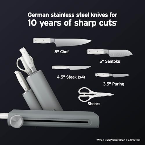 Ninja® Space Saving 10pc Knife Block Set, Light Grey, NK32010GY1 | Rust-resistant blades stay sharp 10+ years. Sharpen on/off block; remove NeverDull™ sharpener for a 35% smaller footprint. - image 9
