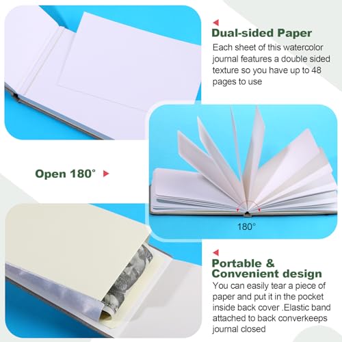 Image of Dispowreath 4 Set Watercolor Sketchbook Journal with Watercolor Brush Pens 300 GSM Cotton Paper Portable Square Small Pocket Notebook Travel for Painters Art Supplies(Grey,3.5 x 5.5 Inch)
