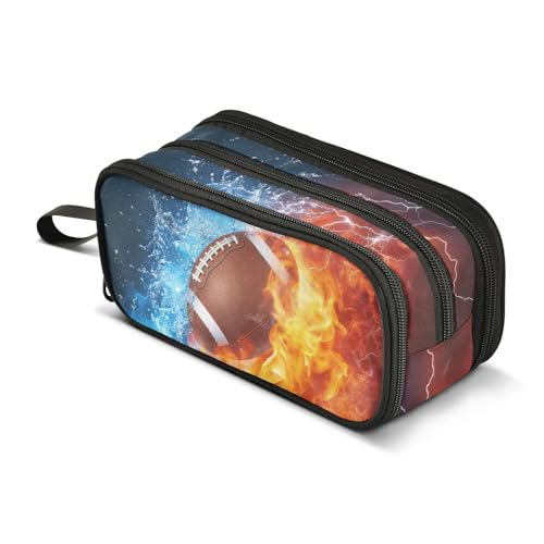 Image of American Football Pencil Case Box Boys Girls Large Pencil Pouch with Zipper Compartments Big Capacity Stationery Pen Bag Organizer for Kids Teens Adults School