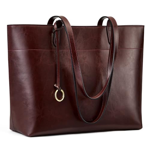 Image of Kattee Vintage Genuine Leather Work Tote for Women | Spacious interior with a zip compartment for organized work, travel, and everyday essentials.