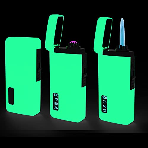 Jnfire Electric Lighters Rechargeable USB Lighter, Electronic Plasma Butane Torch with Double Arc, Dual Use Self Lighting Cool Lighters with Power Capacity LED Indicator, Green