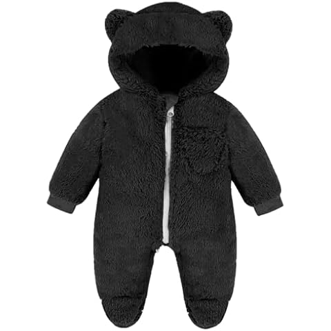 Urban Virgin Baby Winter Clothes Fleece Snowsuit Infant Boy Winter Bear Onesie Baby Girls Hooded Footie Jumpsuits Black 0-3Months Cover