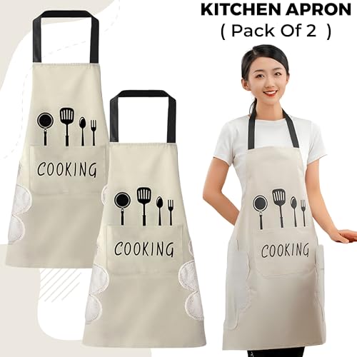 Image of Kraptick Kitchen Apron - Comfortable Cooking Waterproof Apron for Men and Women With Pocket and Side Coral Velvet for Wiping