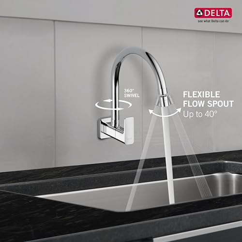 Image of Delta Faucet Wall Mount Cold Only Kitchen Faucet I 10 Year Warranty I Korby Single Handle Multi-Function Kitchen Sink Tap I 360 Swivel Spout I Durable Kitchen Tap I Chrome - 44405