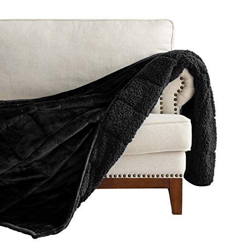 Tech Deals 🔥 Lofus Sherpa Fleece Weighted Blanket Adults 15lbs for Queen Size Bed, Ultra Fuzzy Fleece Comfort Sherpa Flannel Reversible Heavy Blanket - Black - 60"x80"