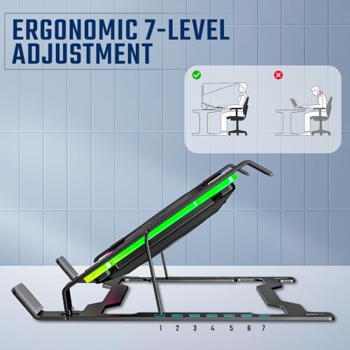 Image of CLAW Hyper Lift X2 Laptop Cooling Stand with Dual 3000RPM Fans, 7-Level Height Adjustment, 10 RGB Modes, Steel+ABS Build, DC 5V Power, 15kg Load Capacity, Compatible with 10-17 inch Laptops