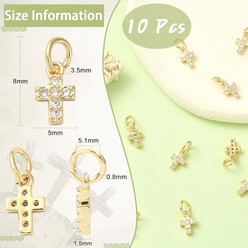 Image of KitBeads 10pcs Cubic Zirconia Cross Charms Brass Micro Pave 18K Gold Plated Christ Crucifix Pendant Charm for Jewelry Making Bracelets Necklace
