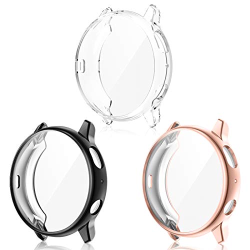 EZCO 3-Pack Screen Protector Case Compatible with Samsung Galaxy Watch Active 2 44mm, Plated Soft TPU Case Full Coverage Screen Protective Cover Bumper Frame for Galaxy Active 2 Watch (Black/Rose Gold/Clear)